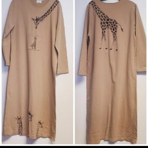 Vintage 1980s Cite Maxi Dress Size L Tan Giraffe Giraffes Short Sleeve Cotton